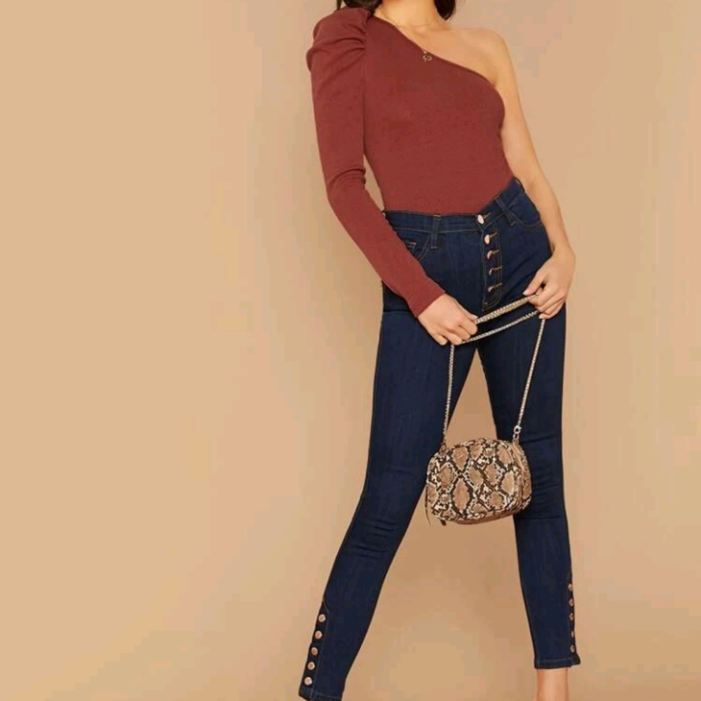 Women Blouse bronze copper one shoulder